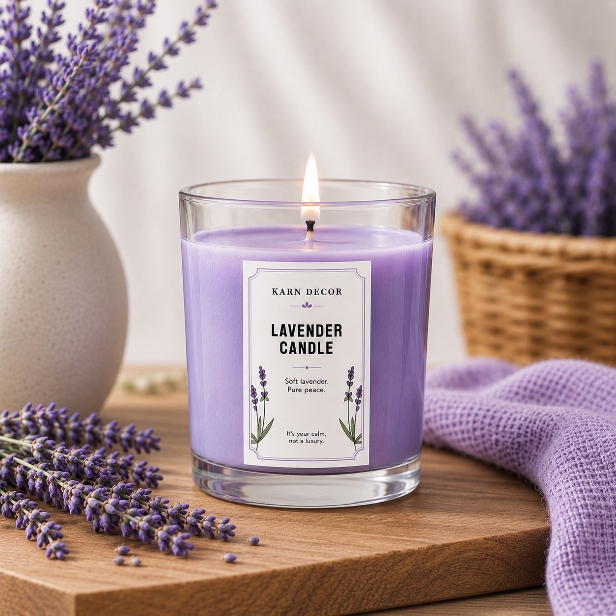Lavender Scented Candle | Relaxing Aromatherapy Fragrance 200g | Karn Decor
