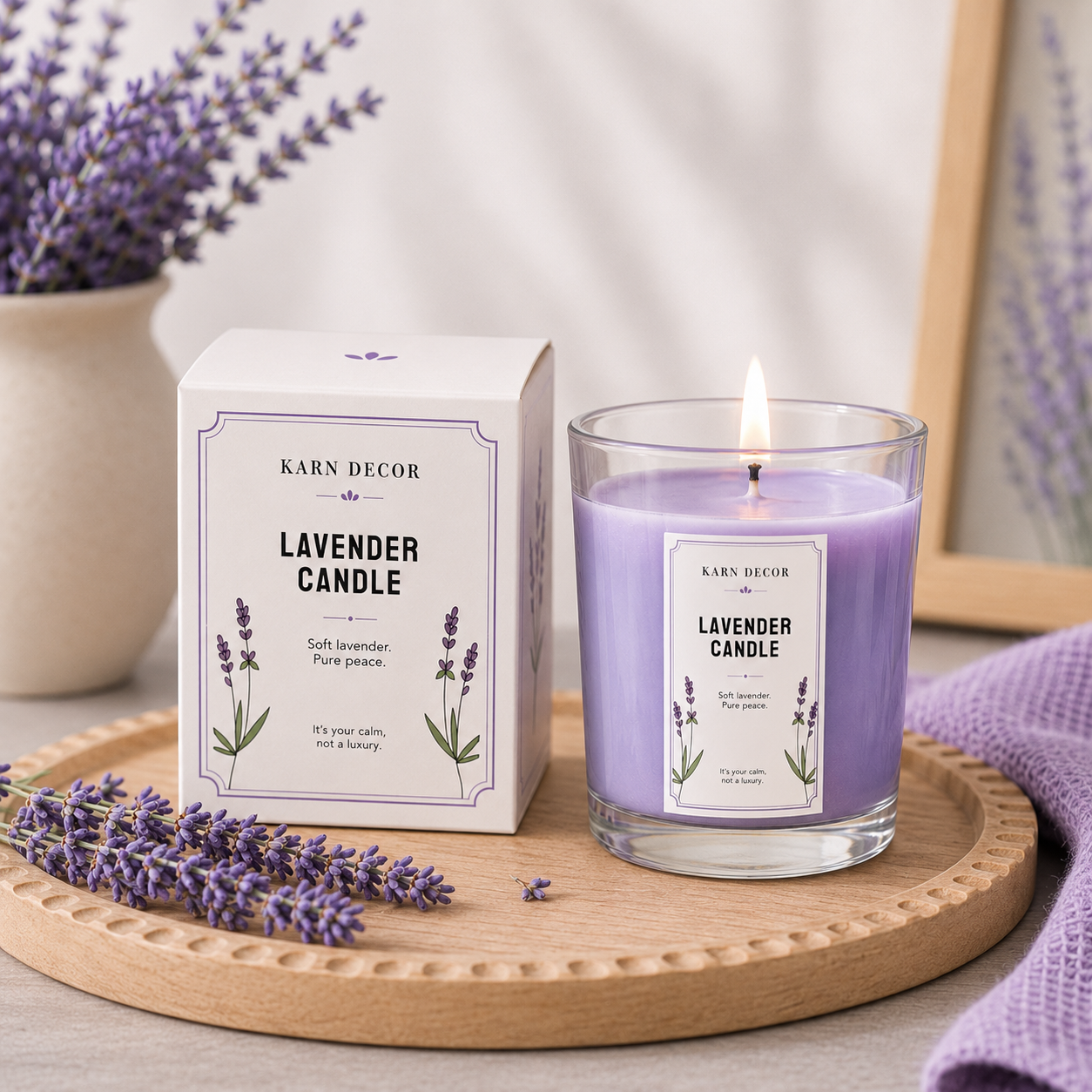 Lavender Scented Candle | Relaxing Aromatherapy Fragrance 200g | Karn Decor - Detail 2