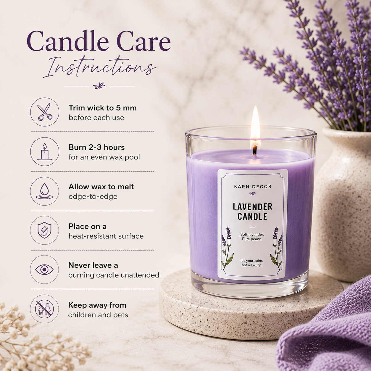Lavender Scented Candle | Relaxing Aromatherapy Fragrance 200g | Karn Decor - Detail 5