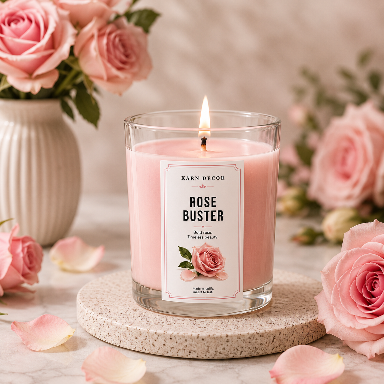 Rose Buster Scented Candle | Luxurious Floral Fragrance 200g | Karn Decor