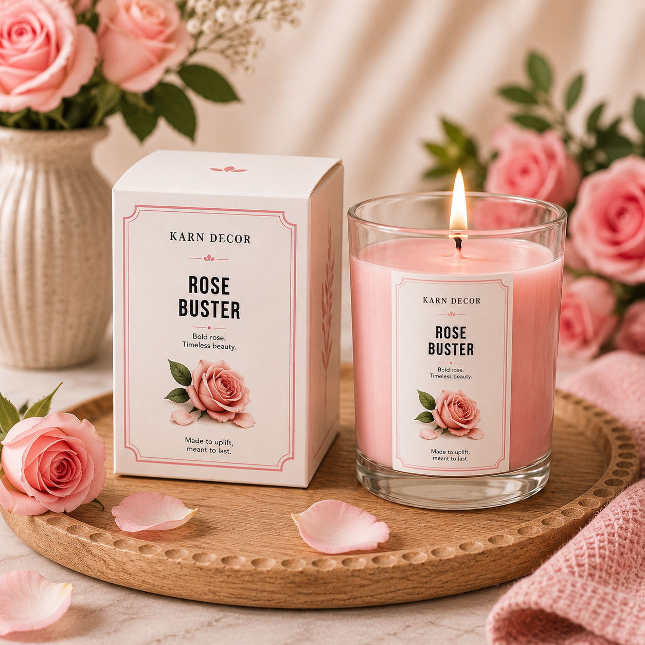 Rose Buster Scented Candle | Luxurious Floral Fragrance 200g | Karn Decor - Detail 2